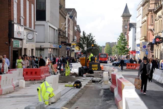 Fishergate in Preston, during the 'shared space' roadworks