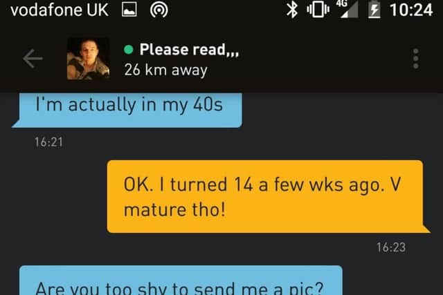 Screen grab of Grindr contact during undercover investigation