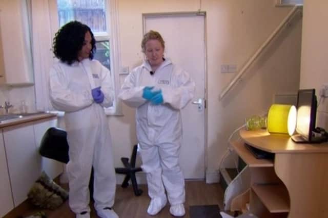 Presenter Michelle Ackerley was shown how to find footprints by UCLan expert Dr Catherine Tennick during the programme PIC: BBC