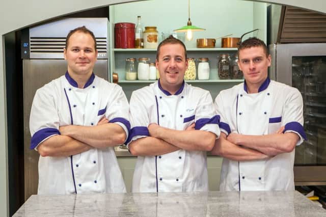 Bake Off Creme de la Creme  - The Blue Team - Chefs Bear Mark, Liam Grime and Chris Morrell - (C) Love Productions - Photographer: Mark Bourdillon