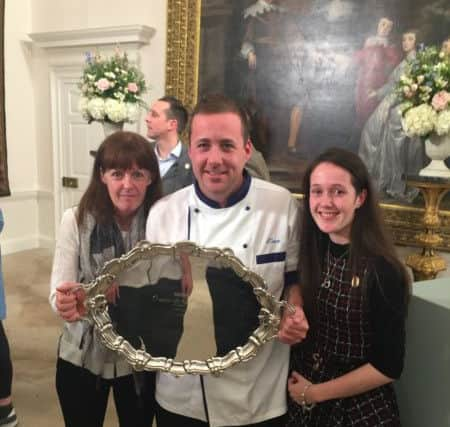 Liam Grime with his mum Sue and his younger sister, Aimee, who is also training to be a chef