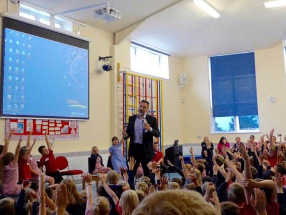 David Walliams at Tarleton Community Primary School on a surprise visit.