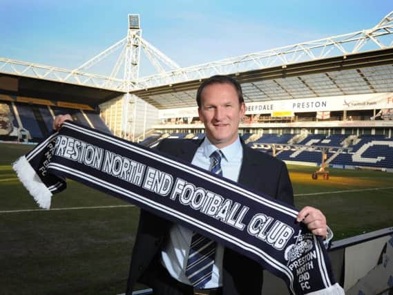 Simon Grayson at his unveiling as PNE manager in Februry 2013