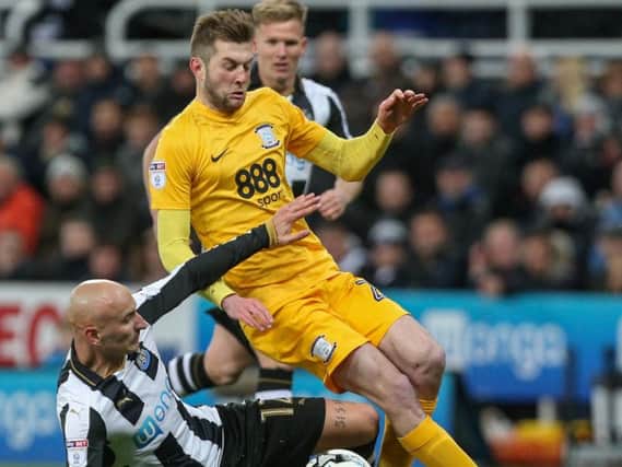 Tom Barkhuizen in action for PNE at Newcastle in April