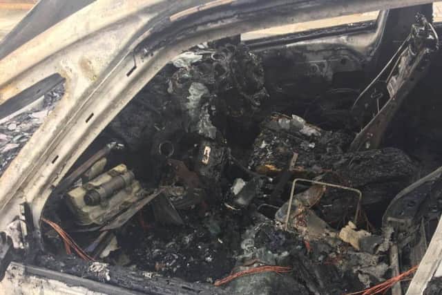 The car was badly damaged by the fire