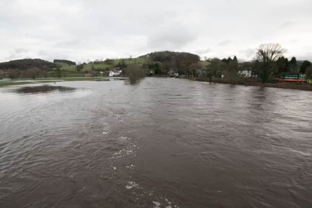 The River Ribble in Sawley which has burst its banks.