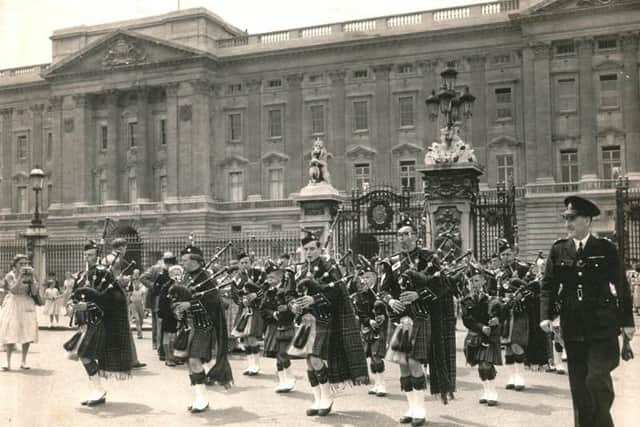 Chorley, Croft and Culcheth Pipe Band at Buckingham Palace in 1958