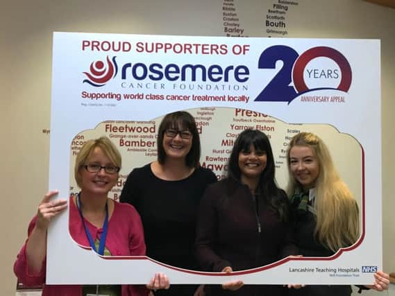 Holiday Inn staff Michelle Lonsdale, Vijya DiNiro and Georgia Croskell, who are pictured with Rosemere Cancer Foundations Cathy Skidmore, far left, on a visit to Rosemere Cancer Centre