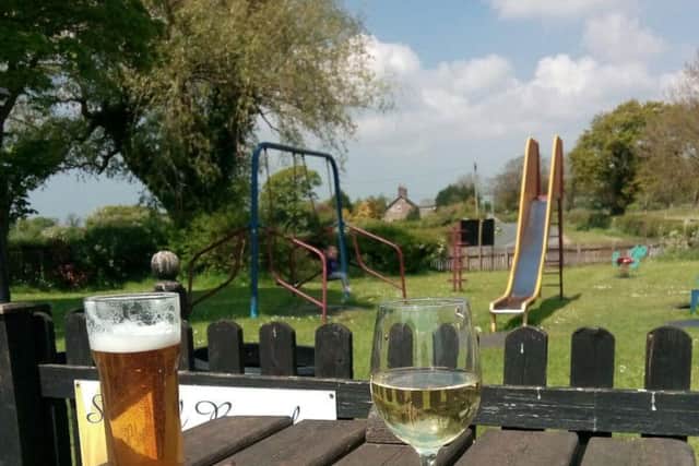 The beer garden at the Saddle Inn, Sidgreaves Lane, Lea