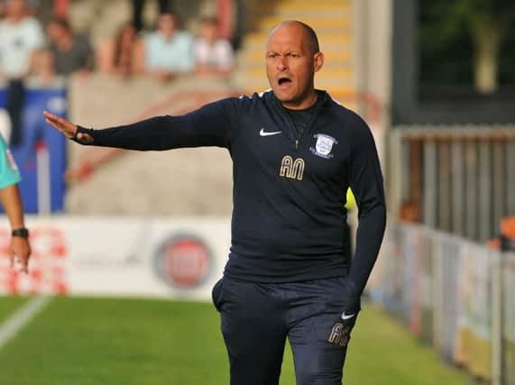 PNE boss Alex Neil dishes out instructions at the Globe Arena.