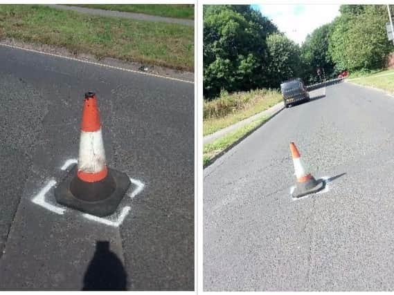 Drivers had to pass the cone on the other side of the road