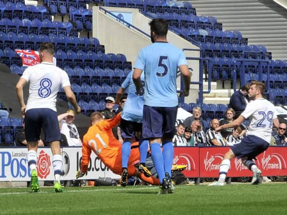 Tom Barkhuizen scores PNE's equaliser against Newcastle. Pic: Kevin McGuiness