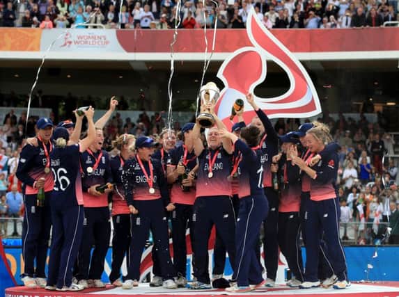 England celebrate with the trophy