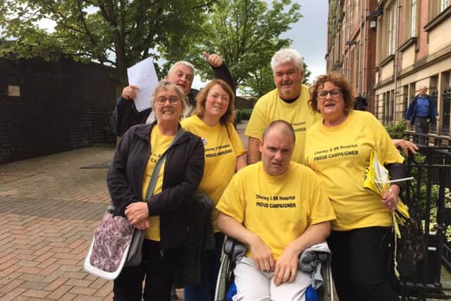 Chorley hospital campaigners pictured after July's health scrutiny  meeting at County Hall, Preston.