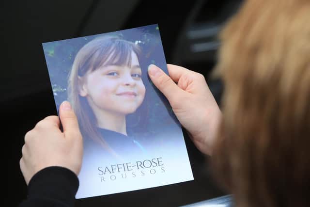 A leaflet which was handed out at the funeral service of Saffie Roussos