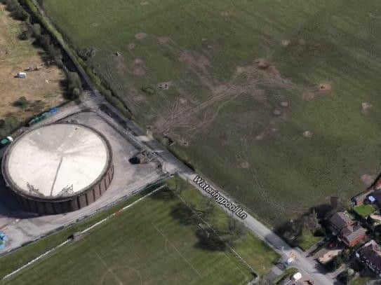 A google maps image of the site showing the gas holders