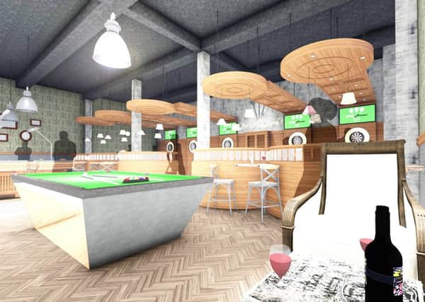 Artist's impression of the games room in the new LeVel bar in the Guild Hall. Image: Frank Whittle Partnership
