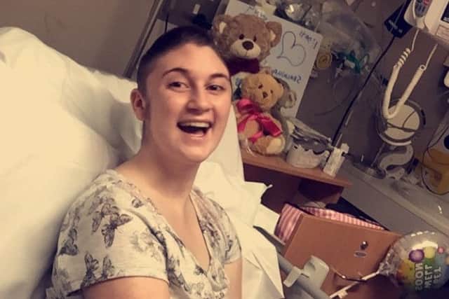 Shaunha Webster in hospital after her accident which resulted in her having to have two parts of her skull removed