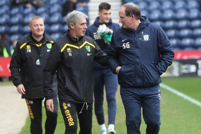 Alan irvine talks with ex-PNE boss Simon Grayson at Deepdale last season