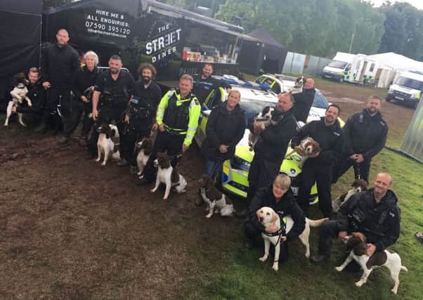 Cumbria Police dog handlers and their dogs at the Kendal Calling Festival.