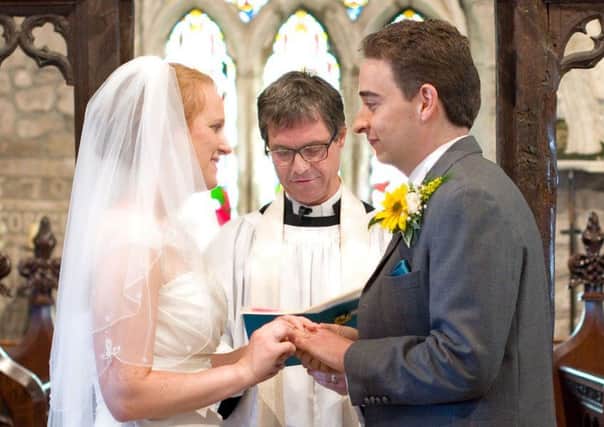 Nathan Newman and Esther Walmsley who were married at St Peter's Church in Heysham