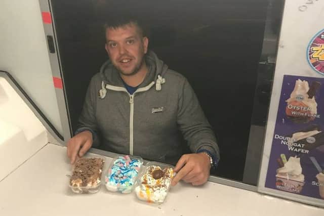 John Collingwood won Â£20 of sweet treats for being first in the queue for Mister Softee UK at Westgate Tyres in Morecambe.