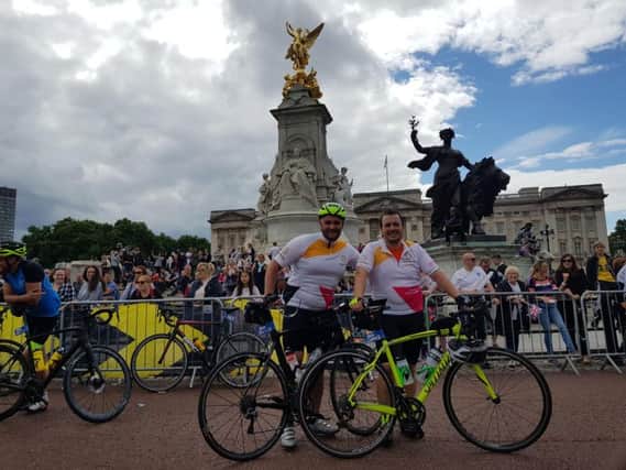 Andy Argile and Mark Bragg after the RideLondon-Surrey challenge