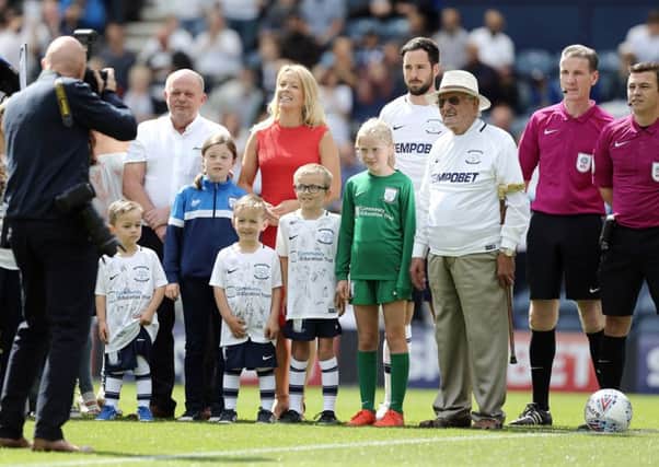 95-year-old mascot Bernard Jones has his photograph taken in the centre circle ahead of kick-off

Photographer Rich Linley/CameraSport

The EFL Sky Bet Championship - Preston North End v Sheffield Wednesday - Saturday 5th August 2017 - Deepdale - Preston

World Copyright Â© 2017 CameraSport. All rights reserved. 43 Linden Ave. Countesthorpe. Leicester. England. LE8 5PG - Tel: +44 (0) 116 277 4147 - admin@camerasport.com - www.camerasport.com