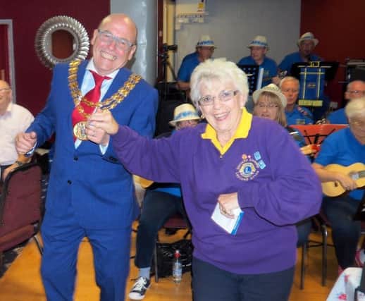 Leyland and Cuerden Lions host grand pensioners tea party at the Fox Lane Sports and Social Club, hosted by Dorothy and Malcolm Livesey and members. Attended by South Ribble Mayor Mick Titherington and mayoress Carole. Also John Gilmore for BBC Radio Lancashire