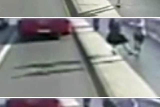 CCTV footage shows the man barging into the 33-year-old woman