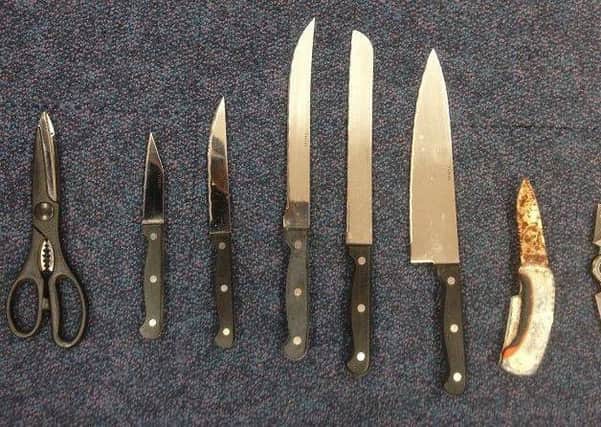 Some of the knives collected as part of a knives amnesty at Morecambe police station.