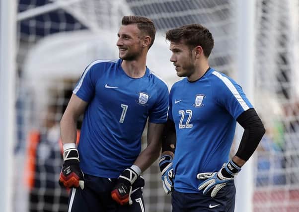 Preston North End's Declan Rudd (left) and Chris Maxwell during the pre-match warm-up against Sheffield Wednesday