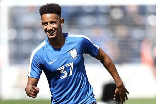Callum Robinson warms up ahead of PNE's opening-day game against Sheffield Wednesday.