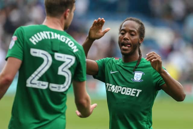 Paul Huntington and Daniel Johnson at the final whistle