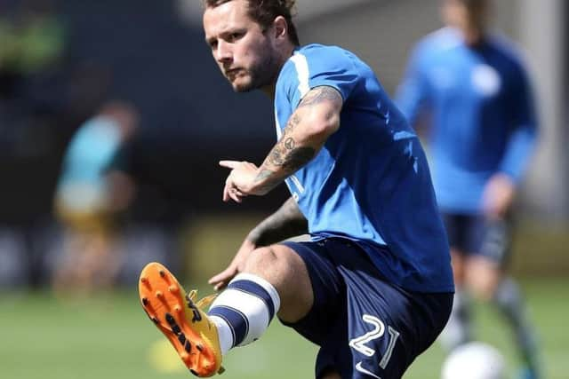 Stevie May warming-up before the opening-day game against Sheffield Wednesday