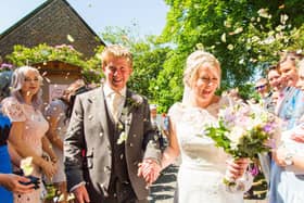 Jo and Christian Leigh who were married at St Michael's Church in Weeton Pic: H2 Photography