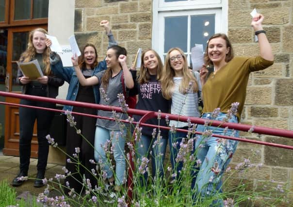 Lancaster Girls' Grammar School students getting their A-level results: Ella Scallan, Lauren Parry, Charlotte Hudson, Caitlin Johnstone, Emma Cutting and Abi Plowman