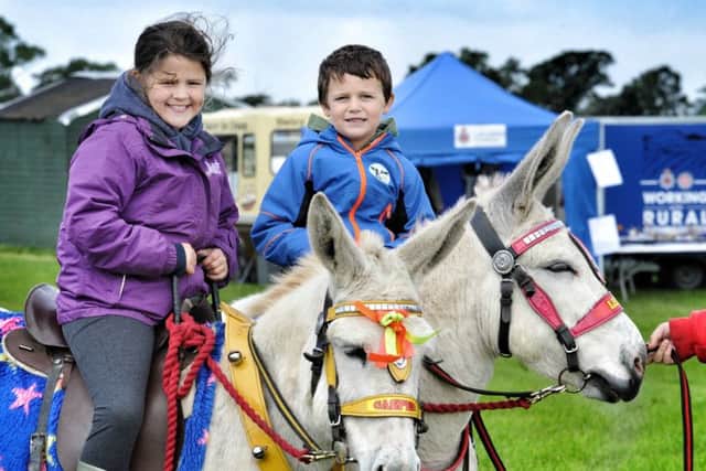 Picture by Julian Brown 19/08/17

Oliver Thackray (7) and Shannon Burrow (9) on donkeys Casper and Leo

Fylde Country Show, Kirkham