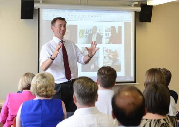 Health Secretary Jeremy Hunt addresses staff at the Royal Preston Hospital during his  fact finding visit.
