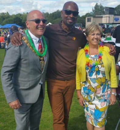 Adrian Murrell with Mayor of South Ribble Coun Mick Titheringtonm and Carole Titherington