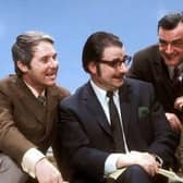 Morecambe and Wise with writer Eddie Braben (second right) and producer John Ammonds.