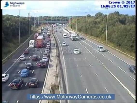 Traffic on the southbound M6 in Preston