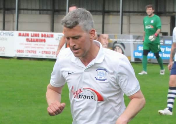 Graeme Atkinson in action for the PNE Legends side in 2015