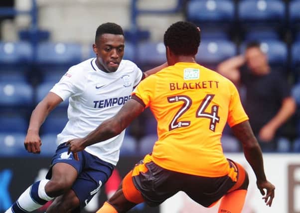 Darnell Fisher in action during Preston's last game at Deepdale, a win over Reading