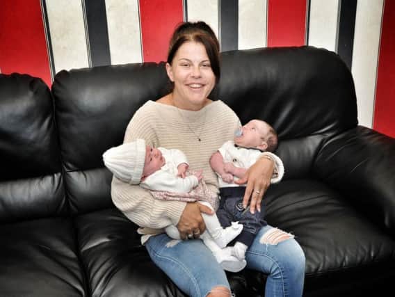 Claire Cushnaghan with grandaughter Tilly and baby son Charlie both aged four weeks