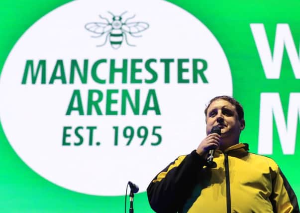 Peter Kay on stage at We Love Manchester. PHOTO: PA