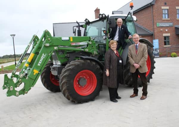 Edwin Booth, Chairman of the Lancashire Enterprise Partnership, withMyerscough College Principal and Chief Executive, Ann Turner, and Chairman of the Myerscough Corporation, Stuart Heys at the opening of the new FFIT Centre