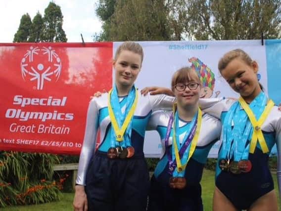 Garstang School of Gymnastics members who took part in The Special Olympics Great Britain National Summer Games in Sheffield.
Georgina Horn and Millie Sutcliffe, both 12, and 16-year-old Katie Whittaker (centre).