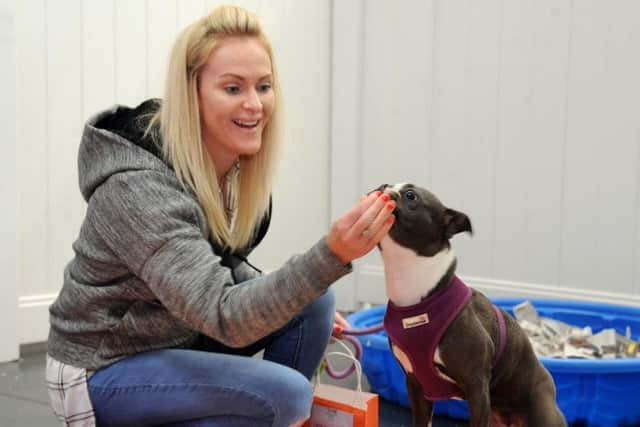 Nicola Beck and Poppy in the messy play zone