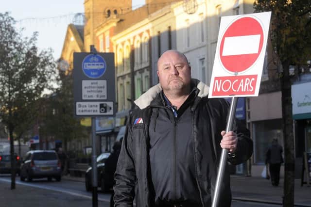 Colin Nugent pictured  protesting  when fines  were first introduced for  motorists driving down Fishergate